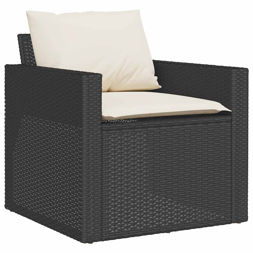 Salon de jardin 6 pcs avec coussins noir résine tressée