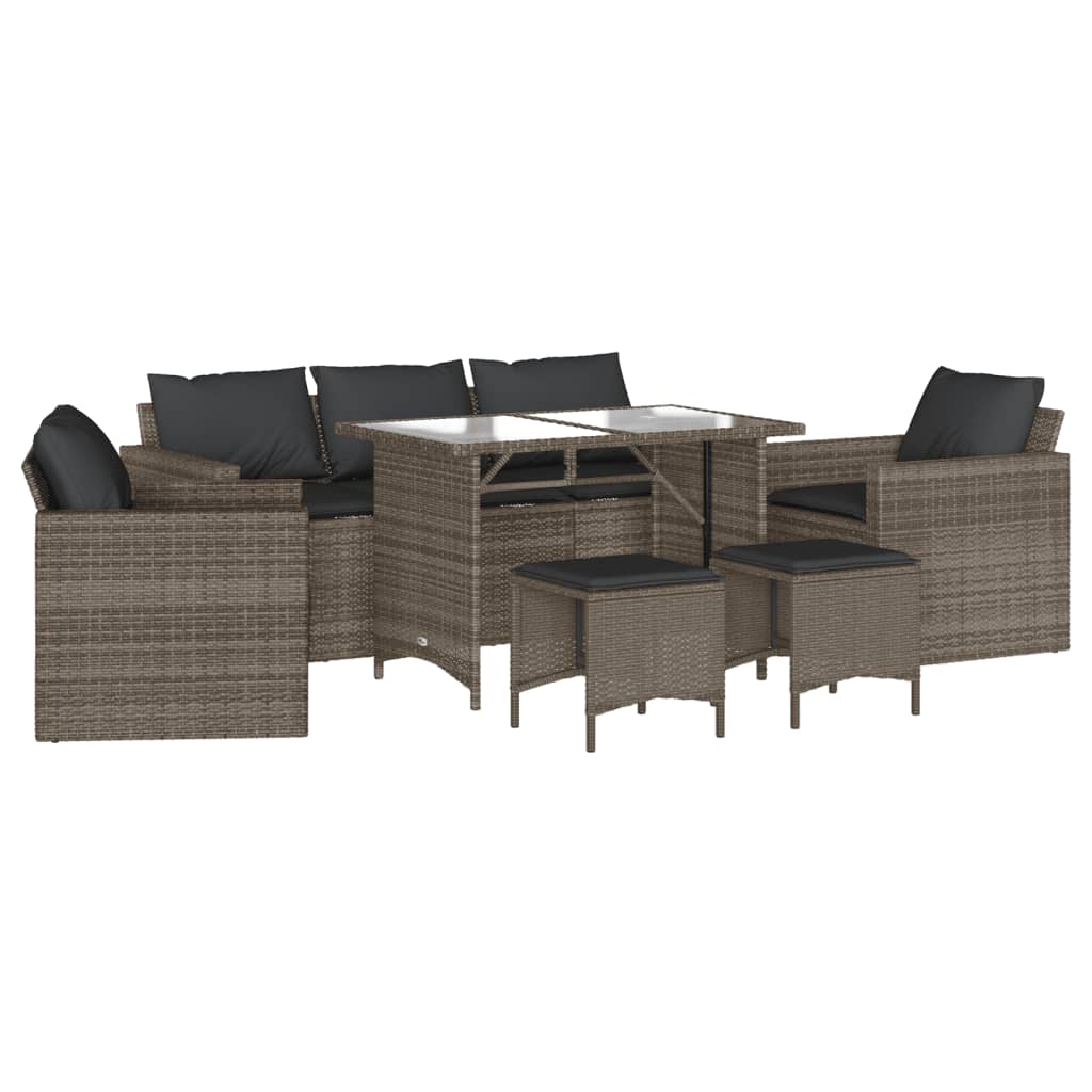 Salon de jardin 6 pcs avec coussins gris résine tressée