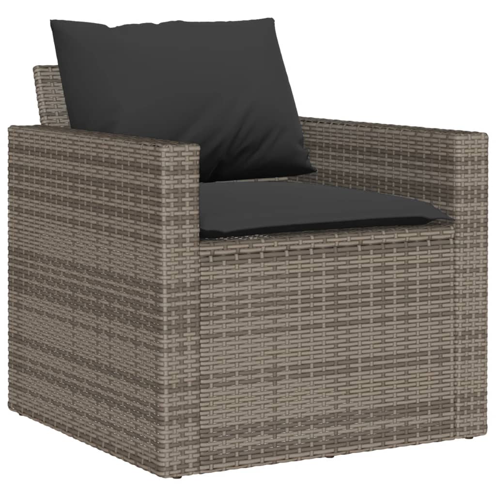 Salon de jardin 6 pcs avec coussins gris résine tressée