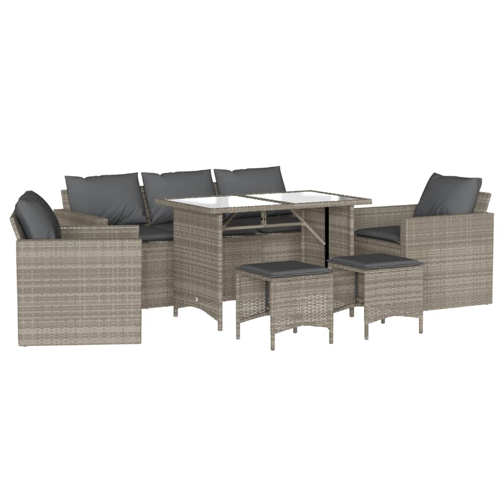 Salon de jardin 6 pcs avec coussins gris clair résine tressée