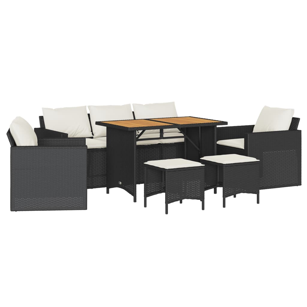 Salon de jardin 6 pcs avec coussins noir résine tressée
