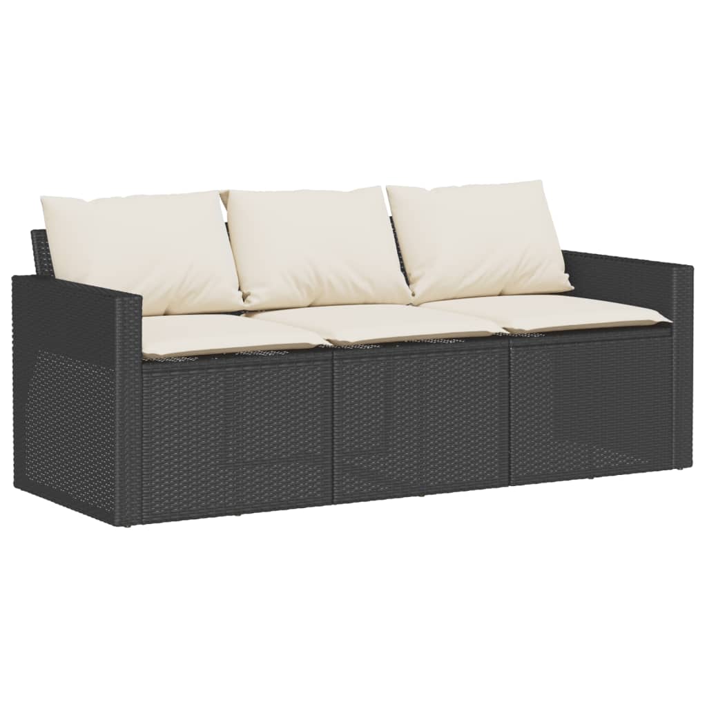 Salon de jardin 6 pcs avec coussins noir résine tressée