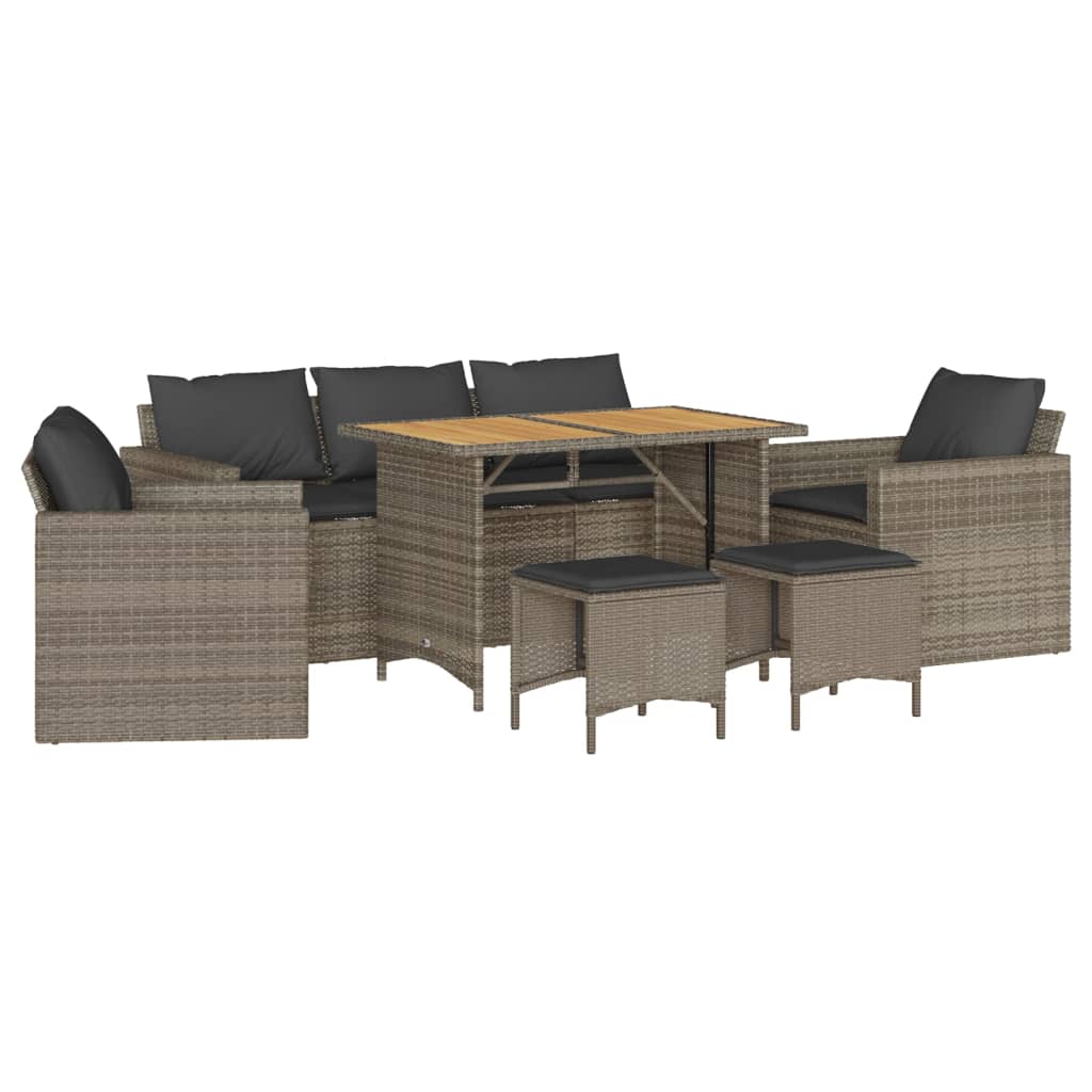 Salon de jardin 6 pcs avec coussins gris résine tressée