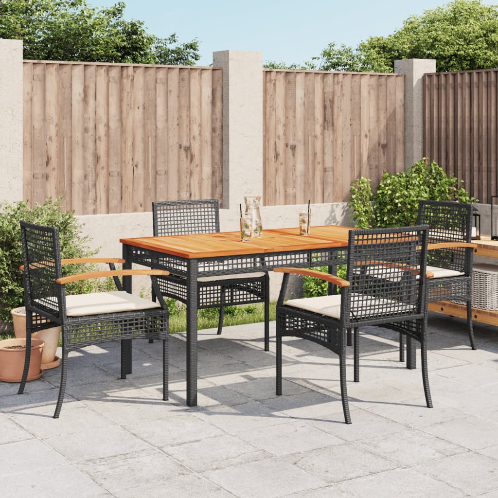 Ensemble à manger de jardin coussins 5pcs Noir Résine tressée