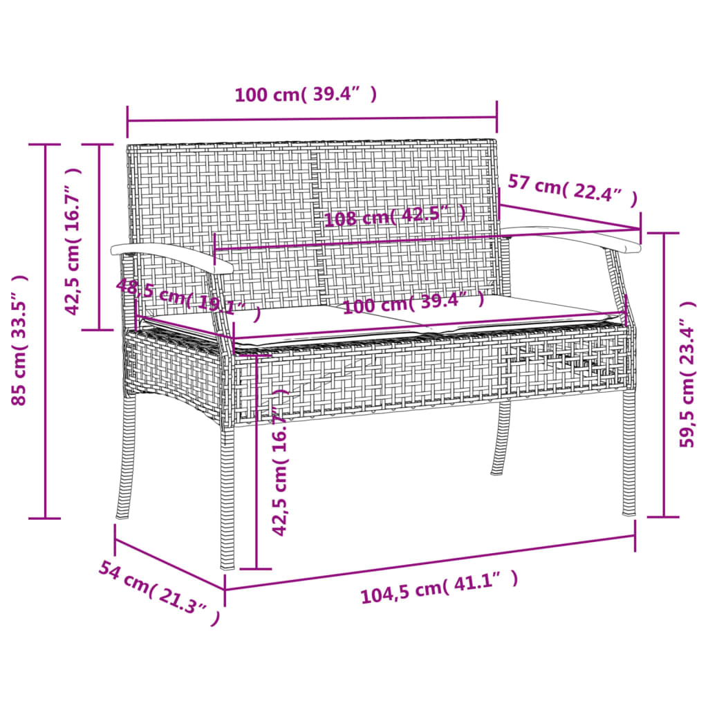 Ensemble à manger jardin 4pcs et coussins Gris Résine tressée