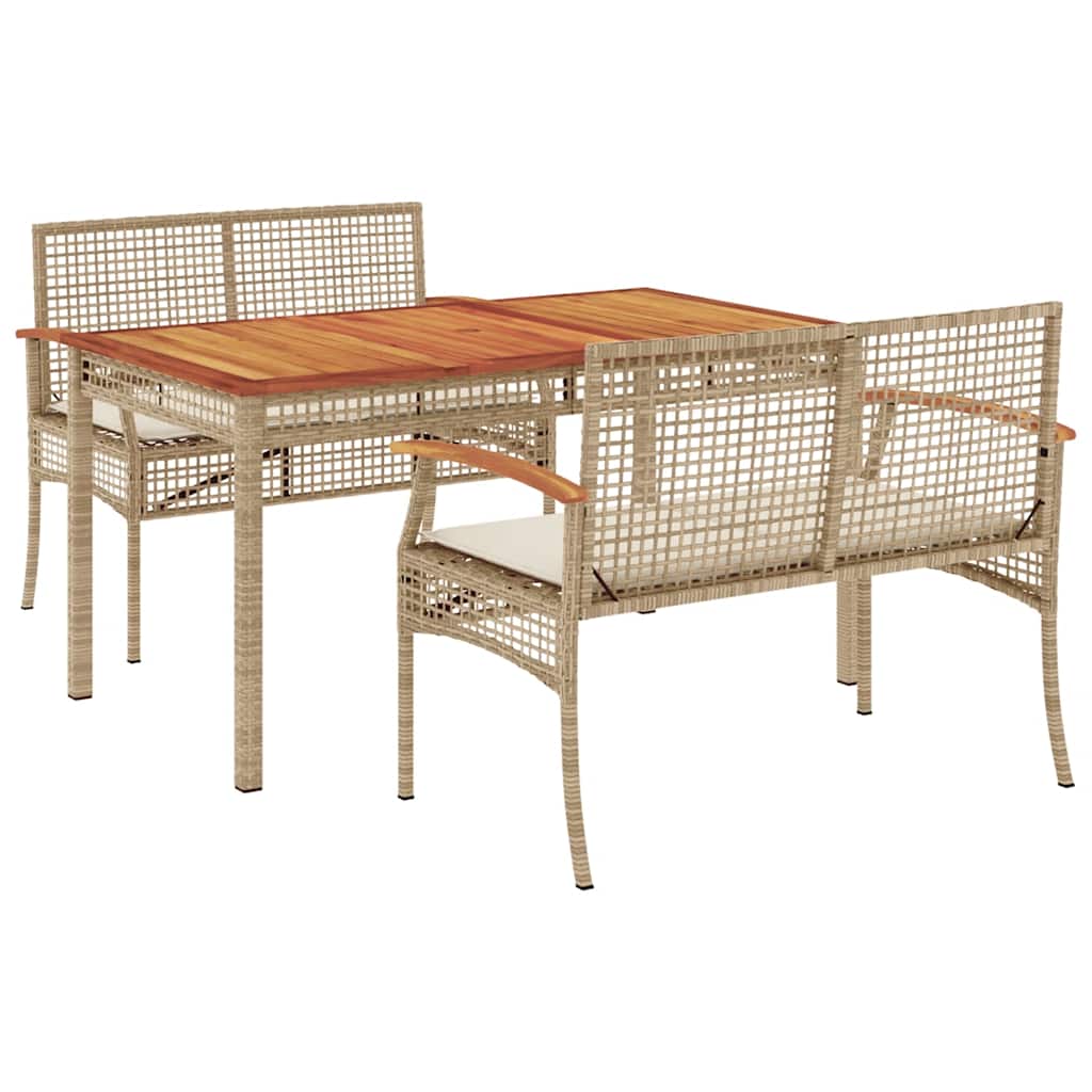 Ensemble à manger de jardin et coussins 3 pcs Beige poly rotin