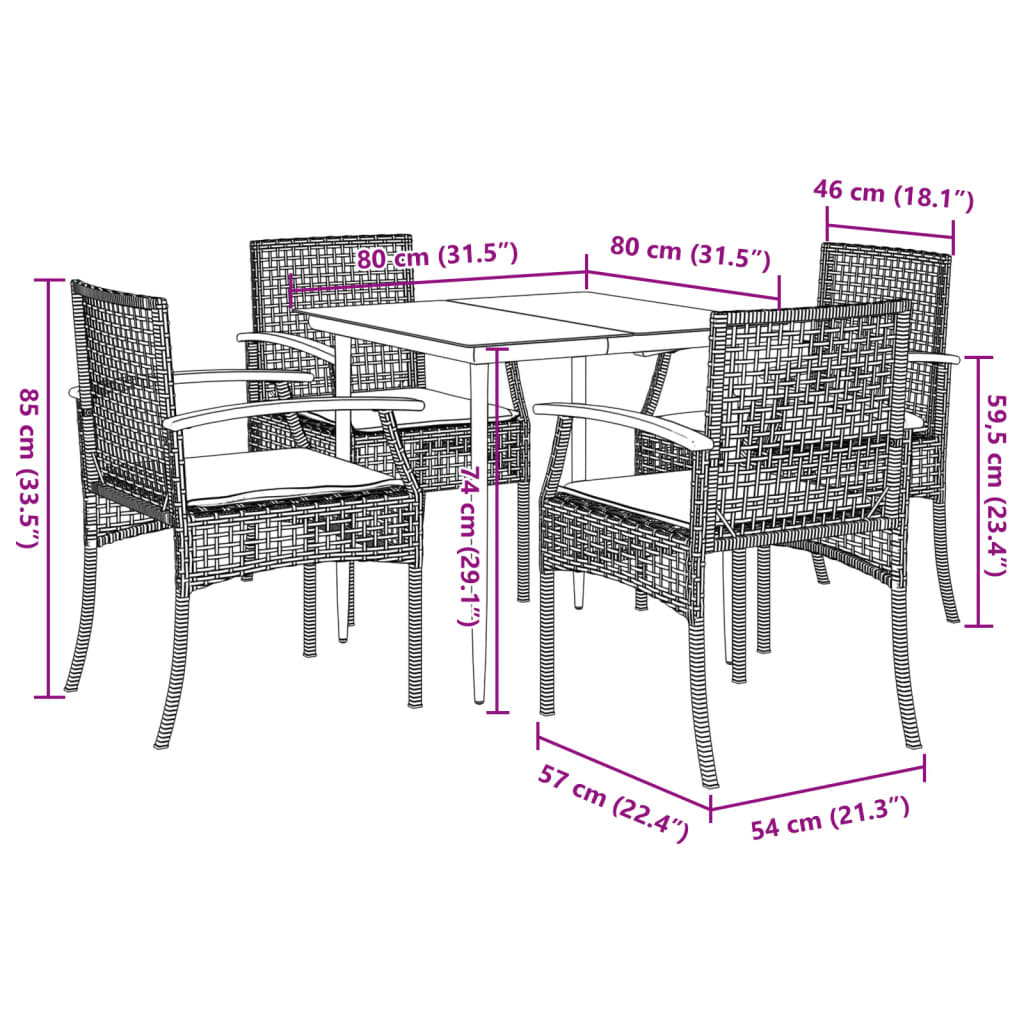 Ensemble à manger de jardin coussins 5pcs Noir Résine tressée