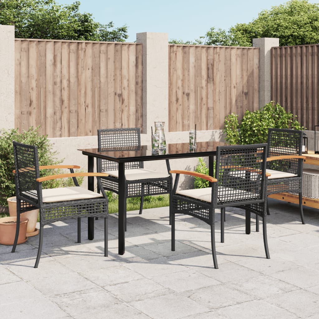 Ensemble à manger de jardin coussins 5pcs Noir Résine tressée