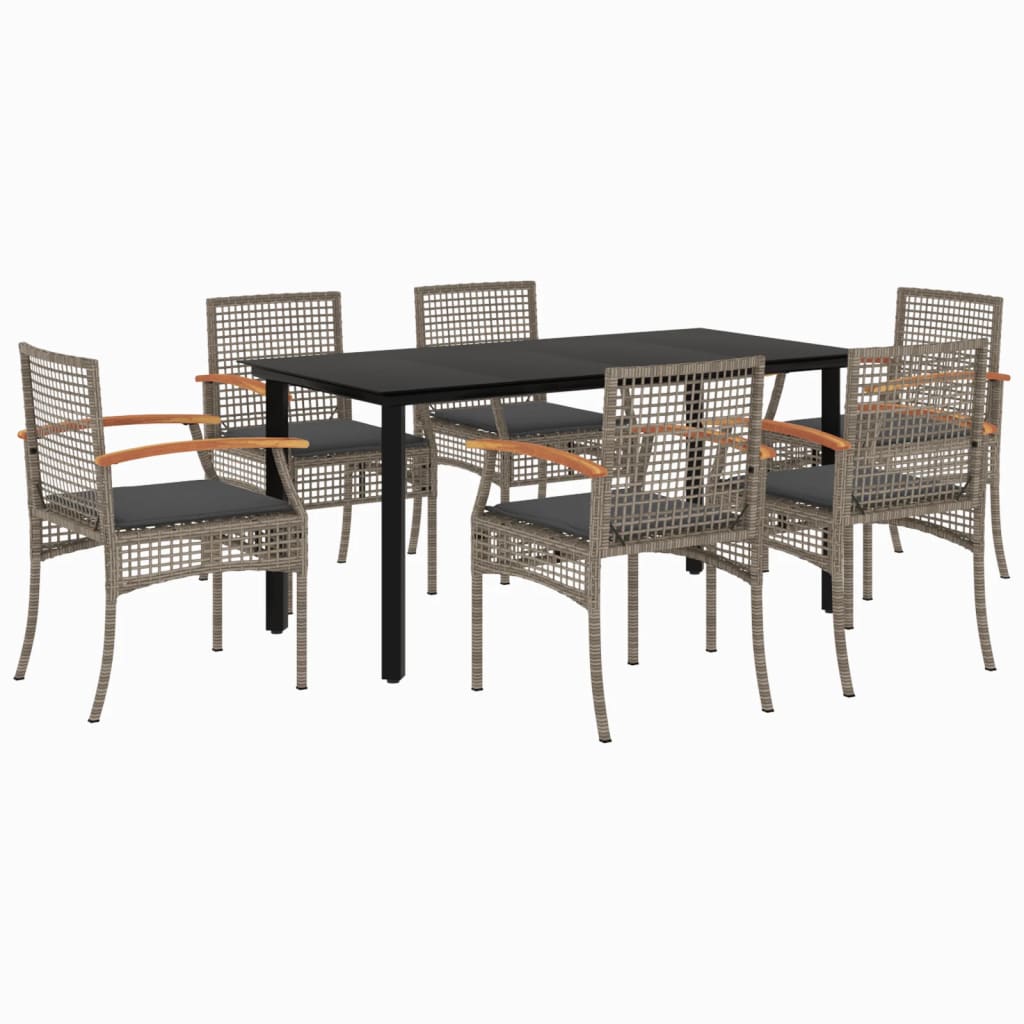 Ensemble à manger de jardin et coussins 7 pcs gris rotin