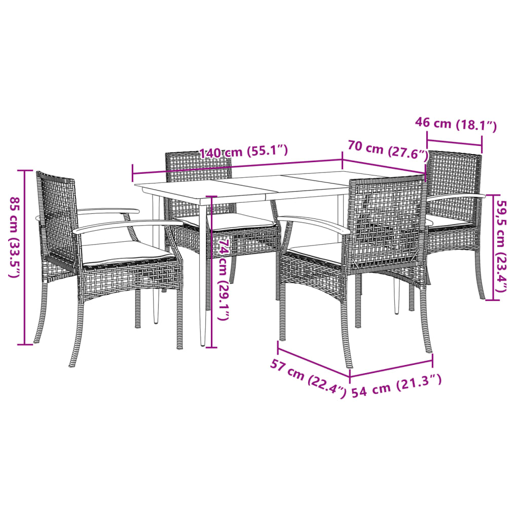 Ensemble à manger de jardin avec coussins 5pcs Beige poly rotin