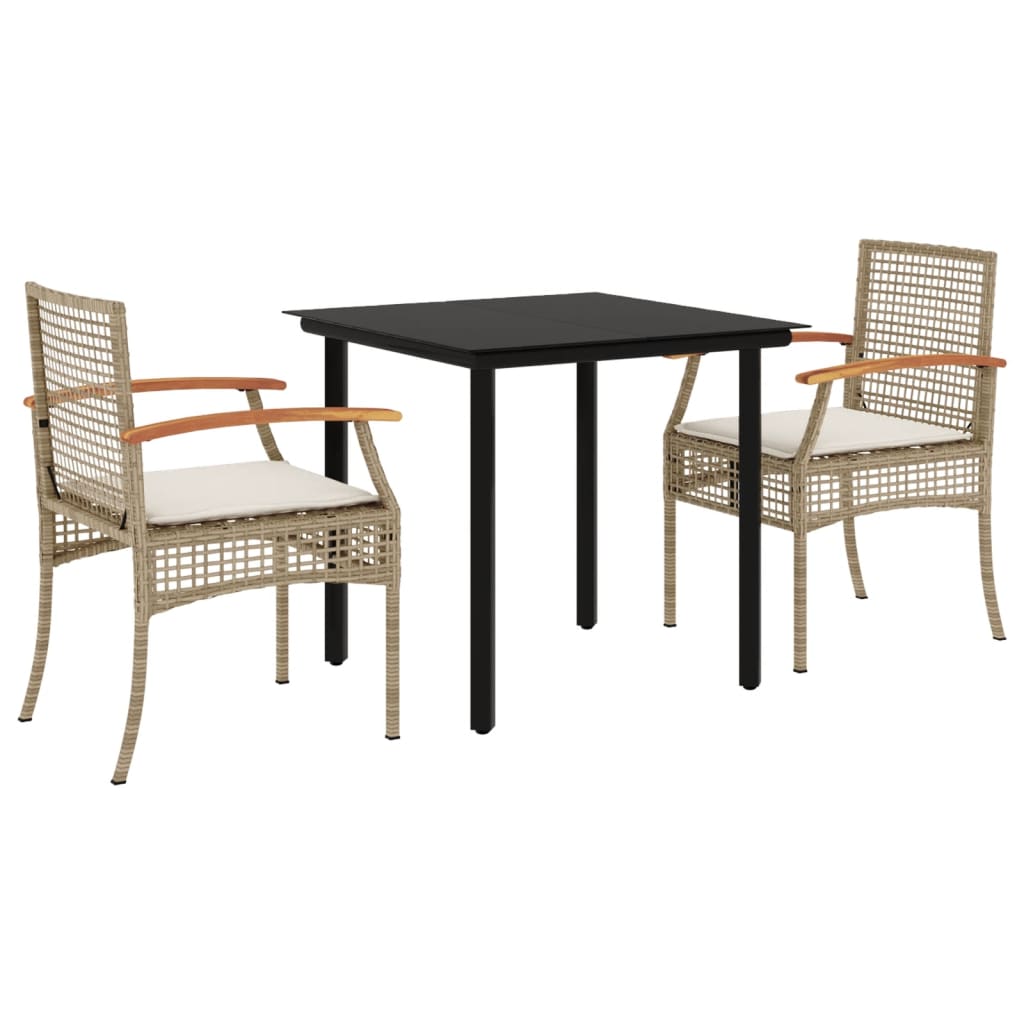 Ensemble à manger de jardin et coussins 3 pcs Beige poly rotin