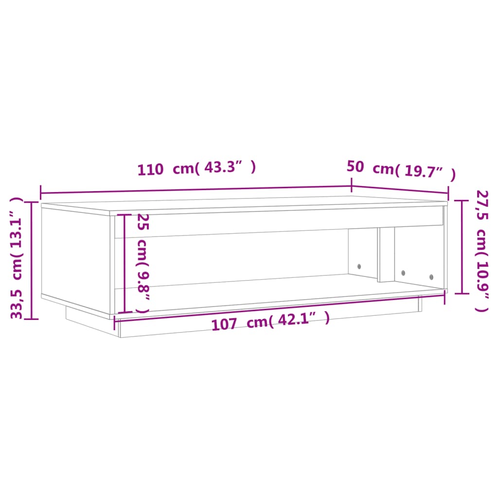 Table basse cire marron 110x50x33,5 cm bois massif de pin - XIOS