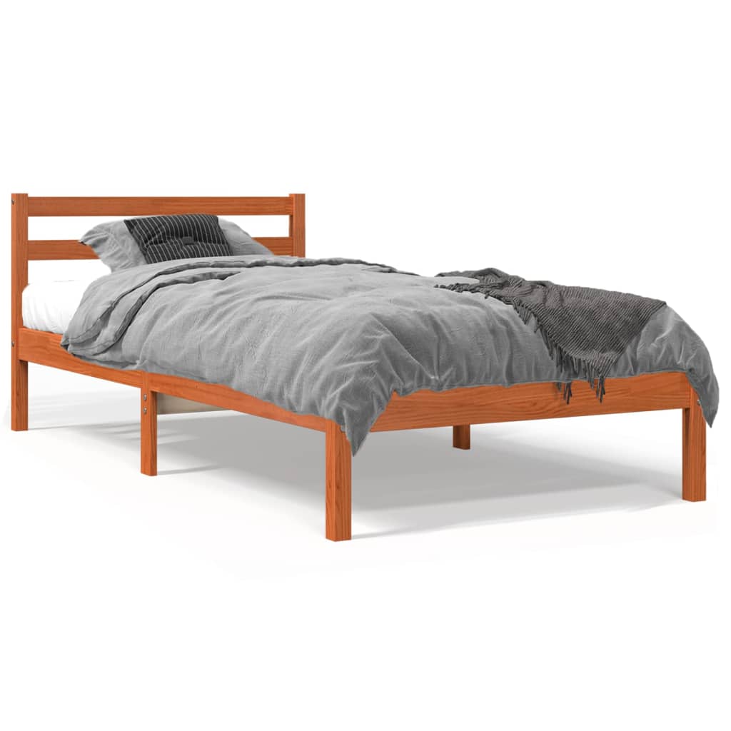 Cadre de lit sans matelas cire marron 75x190 cm bois pin massif - XIOS