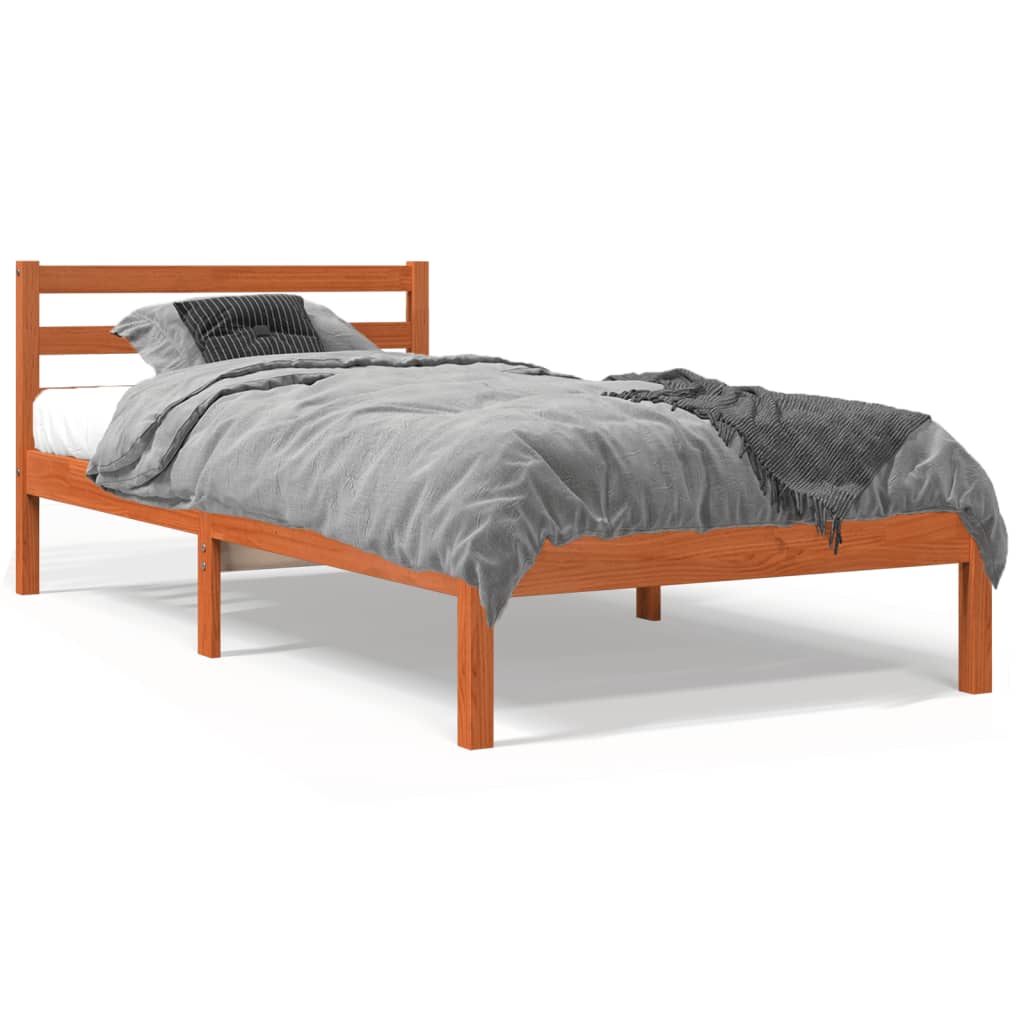Cadre de lit sans matelas cire marron 90x190 cm bois pin massif - XIOS