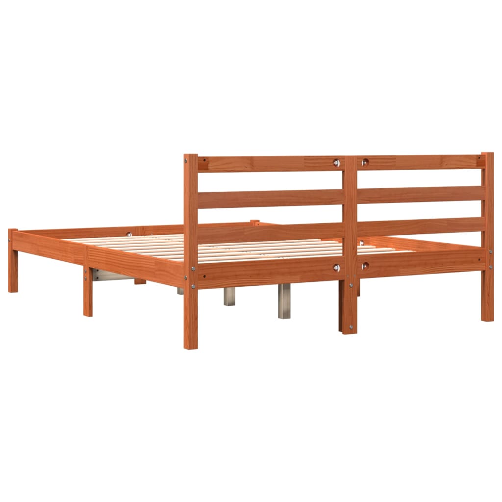 Cadre de lit sans matelas cire marron 120x190cm bois pin massif - XIOS