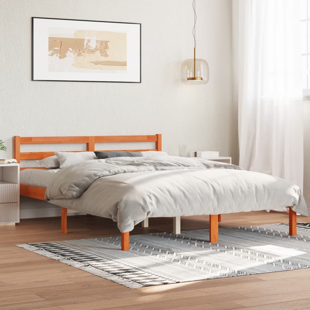 Cadre de lit sans matelas cire marron 120x190cm bois pin massif - XIOS