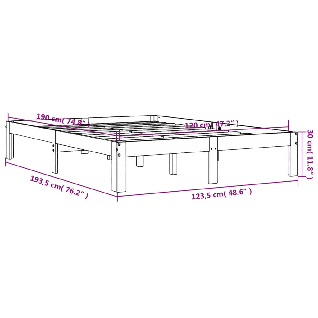 Cadre de lit sans matelas cire marron 120x190cm bois pin massif - XIOS