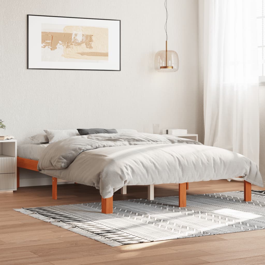 Cadre de lit sans matelas cire marron 120x190cm bois pin massif - XIOS