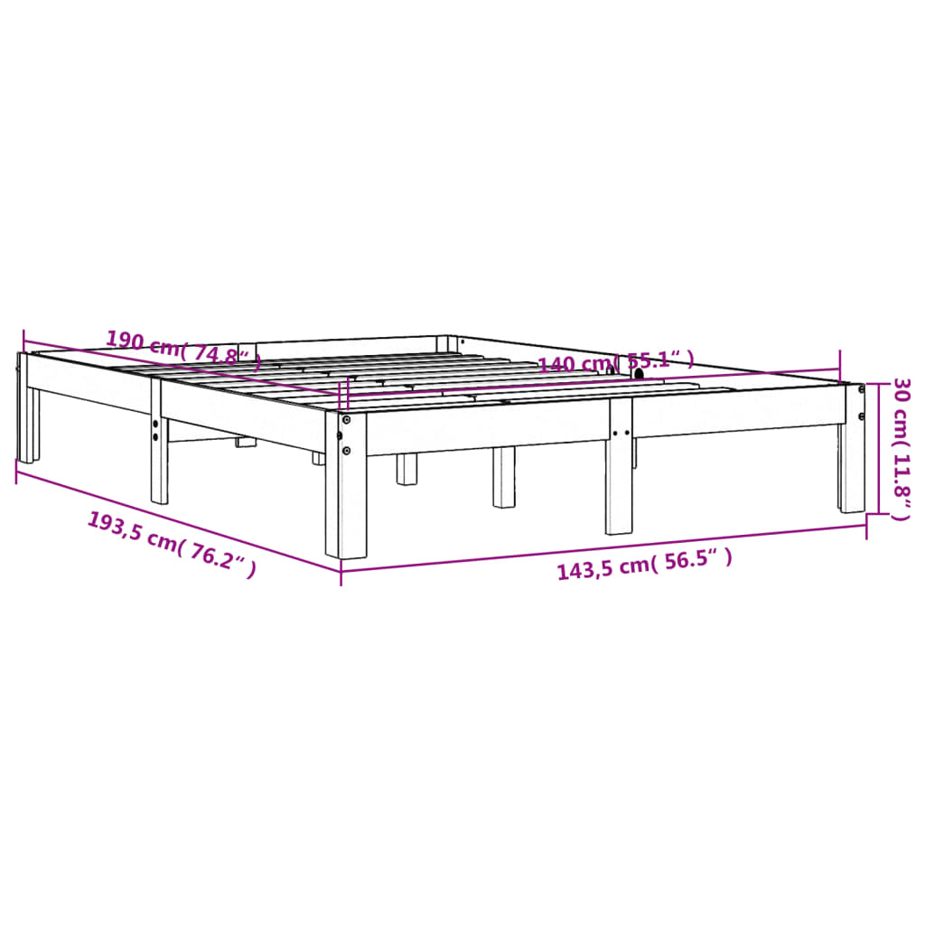 Cadre de lit sans matelas cire marron 140x190cm bois pin massif - XIOS