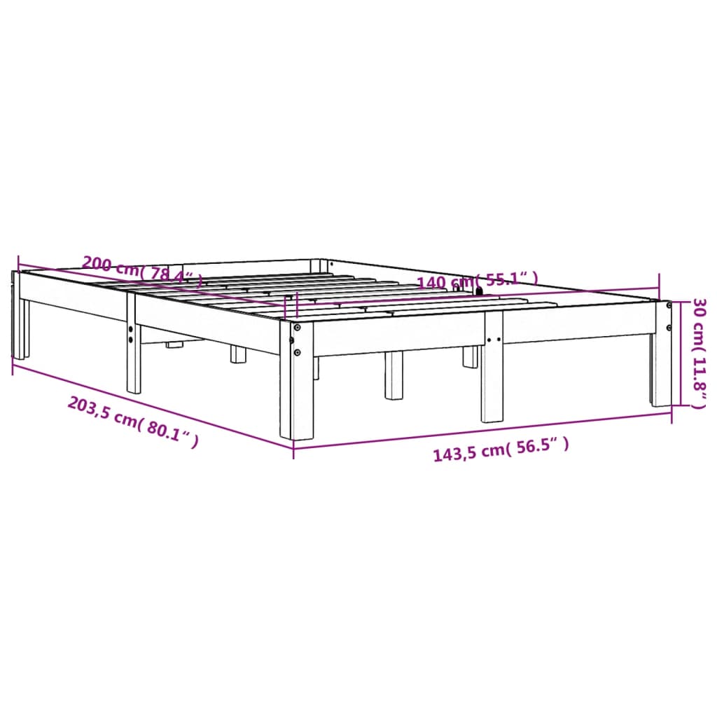 Cadre de lit sans matelas cire marron 140x200cm bois pin massif - XIOS