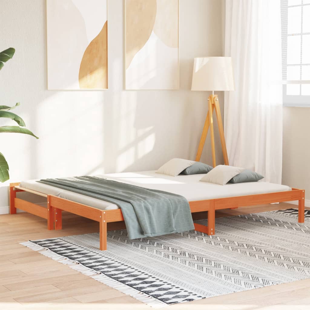 Lit de jour et lit gigogne sans matelas cire marron 90x200 cm - XIOS