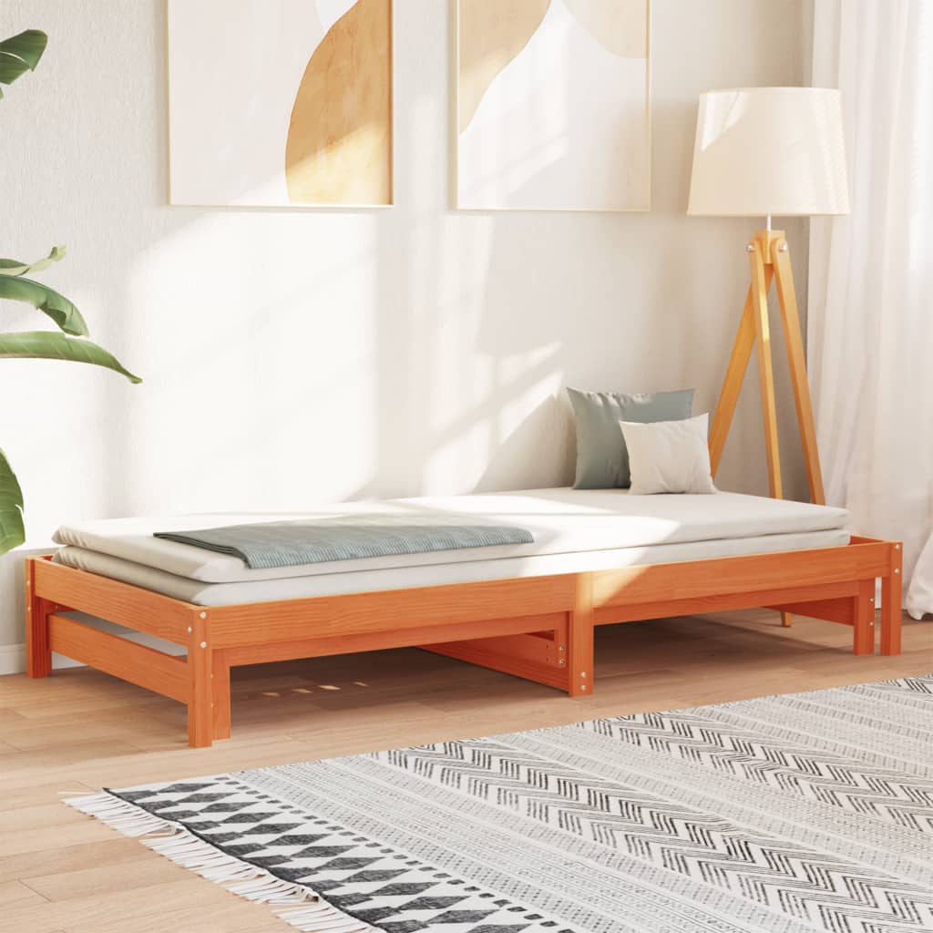 Lit de jour et lit gigogne sans matelas cire marron 90x200 cm - XIOS