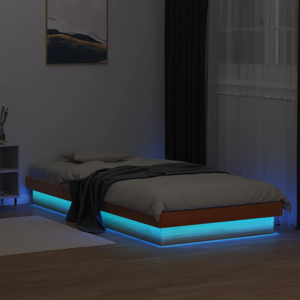 Cadre de lit à LED sans matelas 100x200 cm bois massif - XIOS