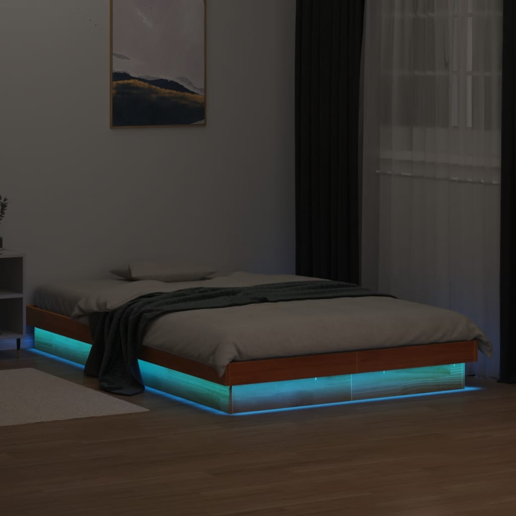 Cadre de lit à LED sans matelas 140x200 cm bois massif - XIOS