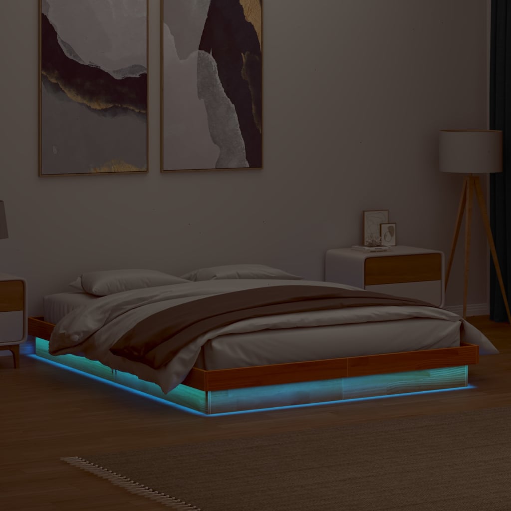 Cadre de lit à LED sans matelas 150x200 cm bois massif - XIOS