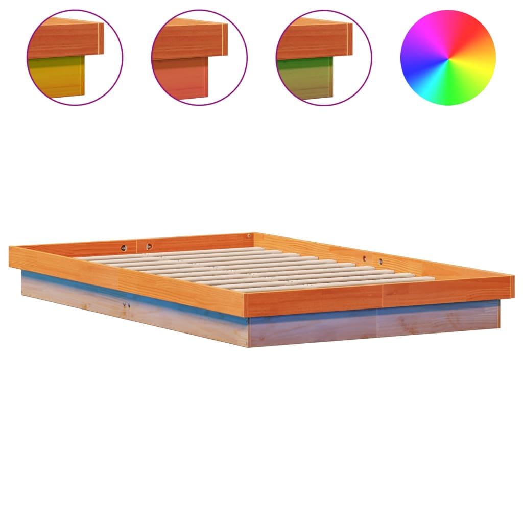 Cadre de lit à LED sans matelas 120x190 cm bois massif - XIOS