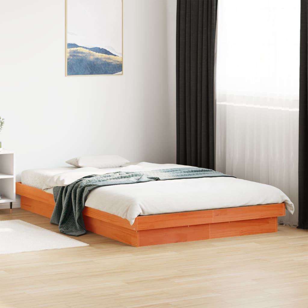 Cadre de lit à LED sans matelas 135x190 cm bois massif - XIOS