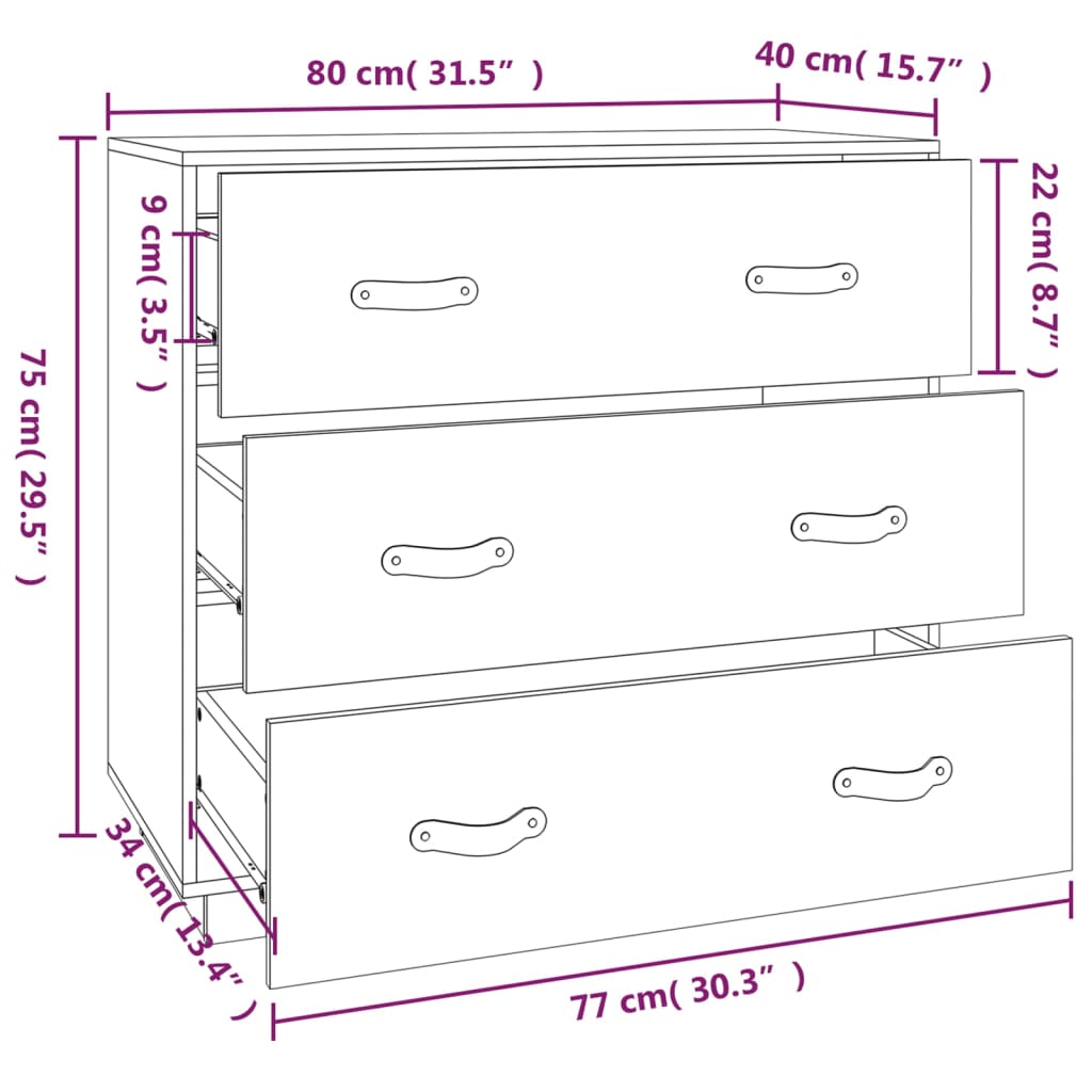 Buffet cire marron 80x40x75 cm bois massif de pin - XIOS