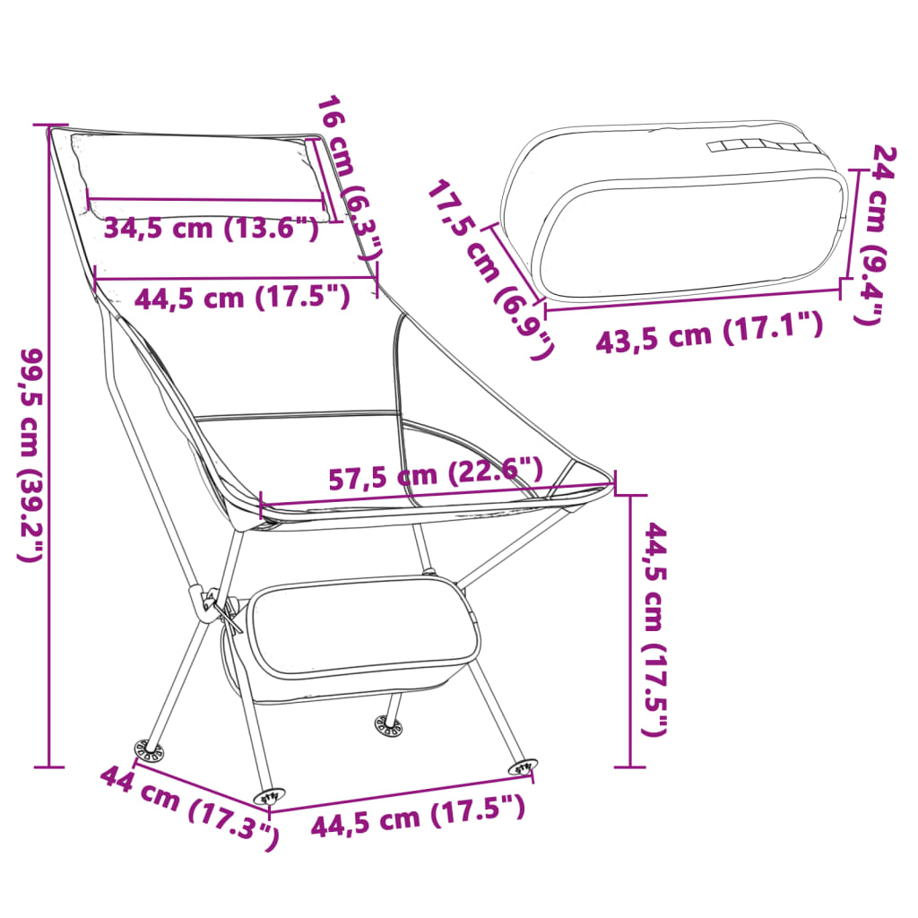 Chaise de camping pliables lot de 2 noir tissu oxford aluminium Meubles de camping vidaXL