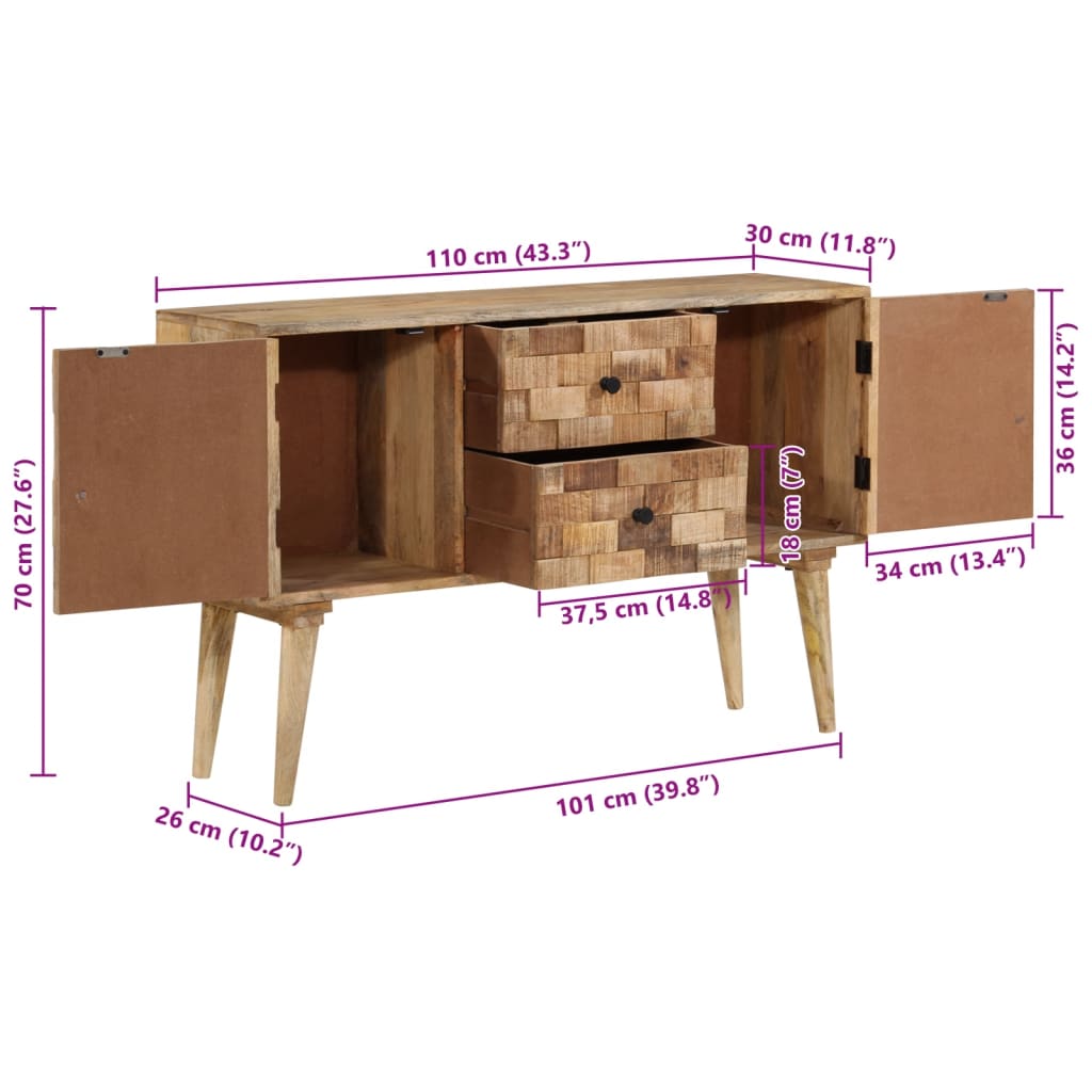 Buffet 110x30x70 cm bois massif de manguier - XIOS