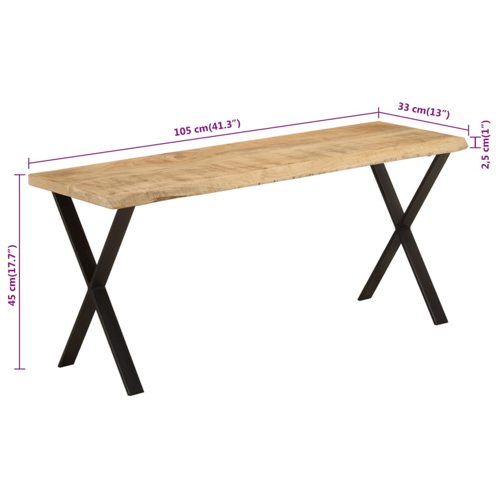 Banc avec bord vivant 105 cm bois de manguier massif - XIOS
