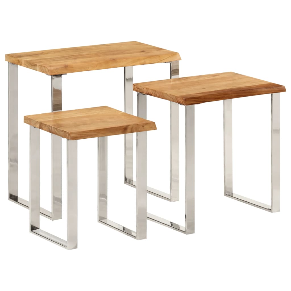 Tables gigognes 3 pcs avec bord vivant bois massif d'acacia - XIOS