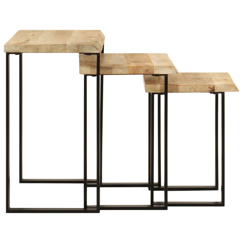 Tables gigognes 3 pcs avec bord vivant bois de manguier massif - XIOS