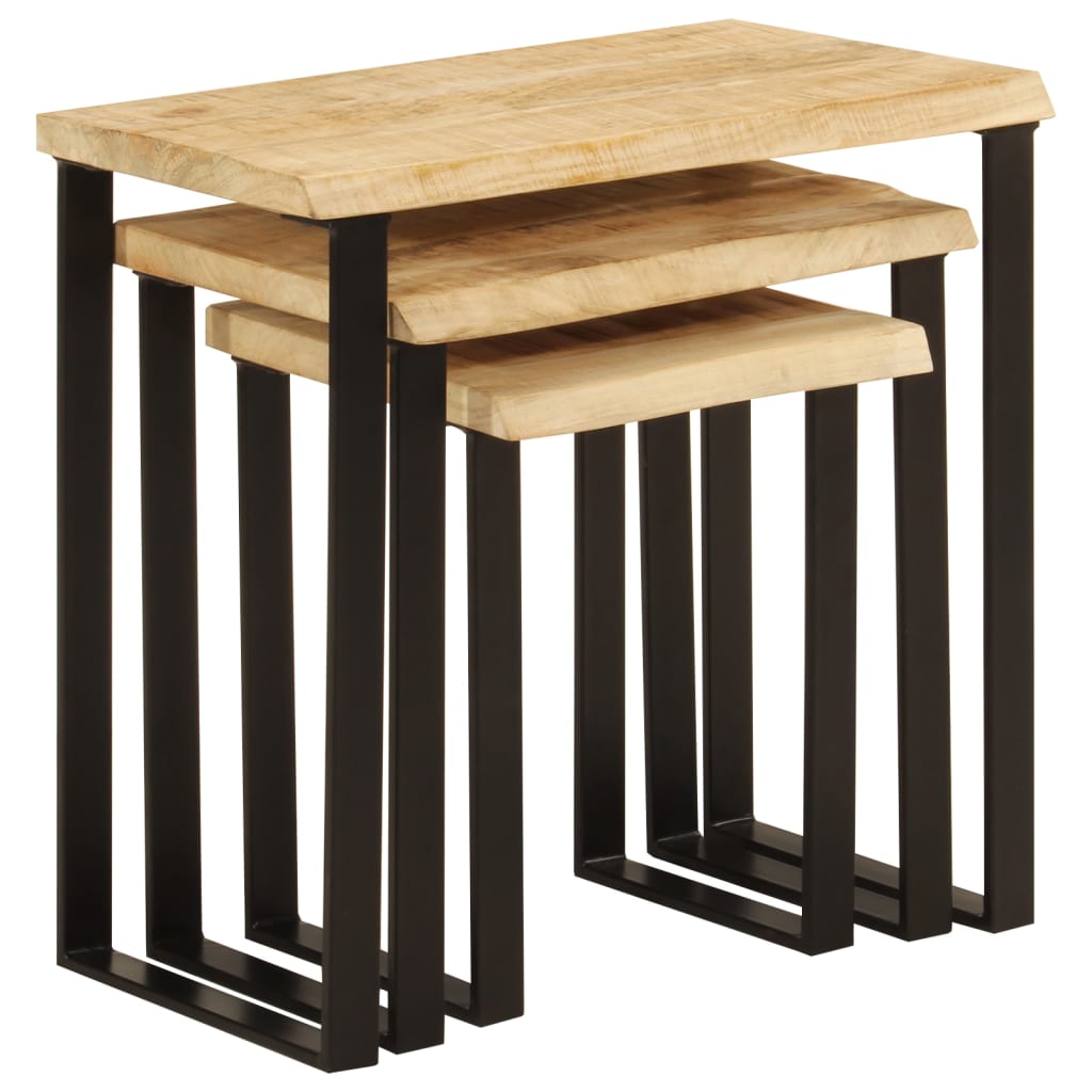 Tables gigognes 3 pcs avec bord vivant bois de manguier massif - XIOS