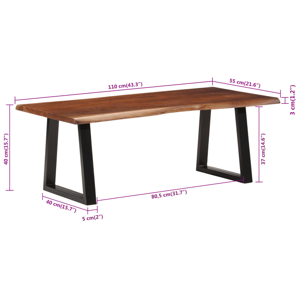 Table basse marron miel 110x55x40 cm bois massif d'acacia - XIOS