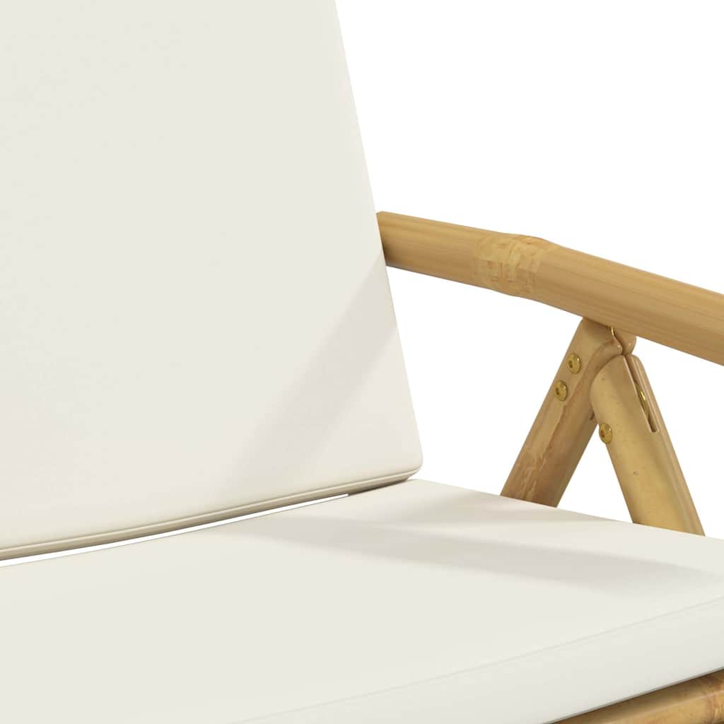 Ensemble de bistro pliante 3 pcs et coussins blanc crème bambou