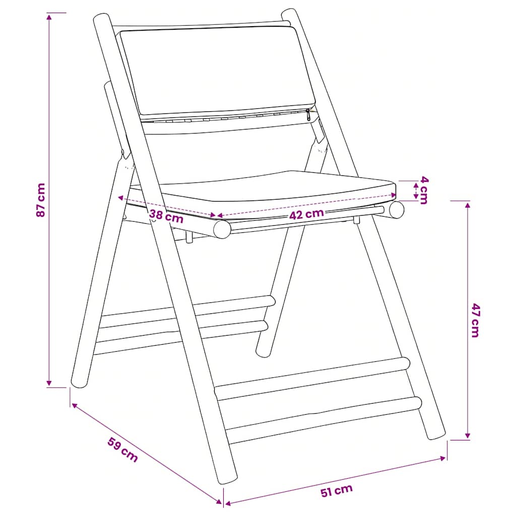 Ensemble de bistro pliante 5 pcs et coussins blanc crème bambou