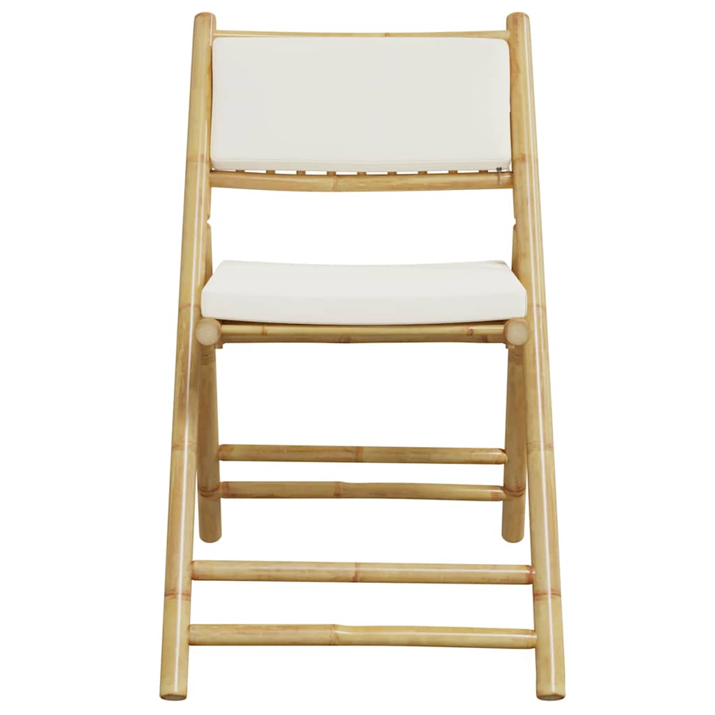 Ensemble de bistro pliante 5 pcs et coussins blanc crème bambou
