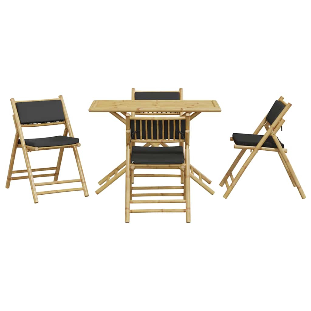 Ensemble de bistro pliante 5 pcs et coussins gris foncé bambou