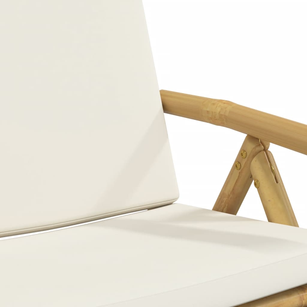 Ensemble de bistro pliante 3 pcs et coussins blanc crème bambou