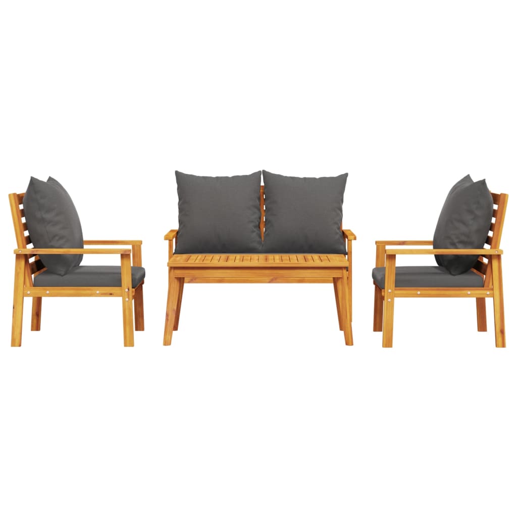 Salon de jardin 4 pcs avec coussins Bois d'acacia solide