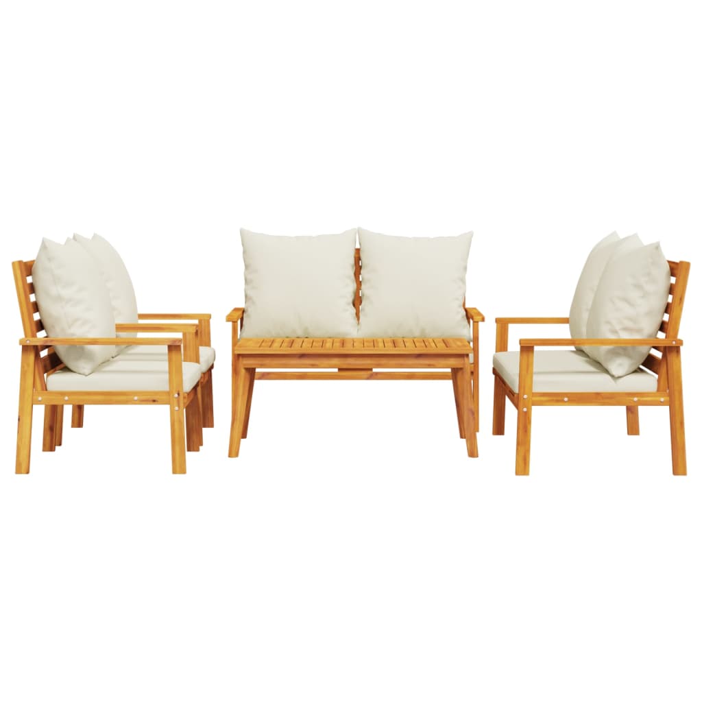 Salon de jardin avec coussins 5 pcs Bois d'acacia solide