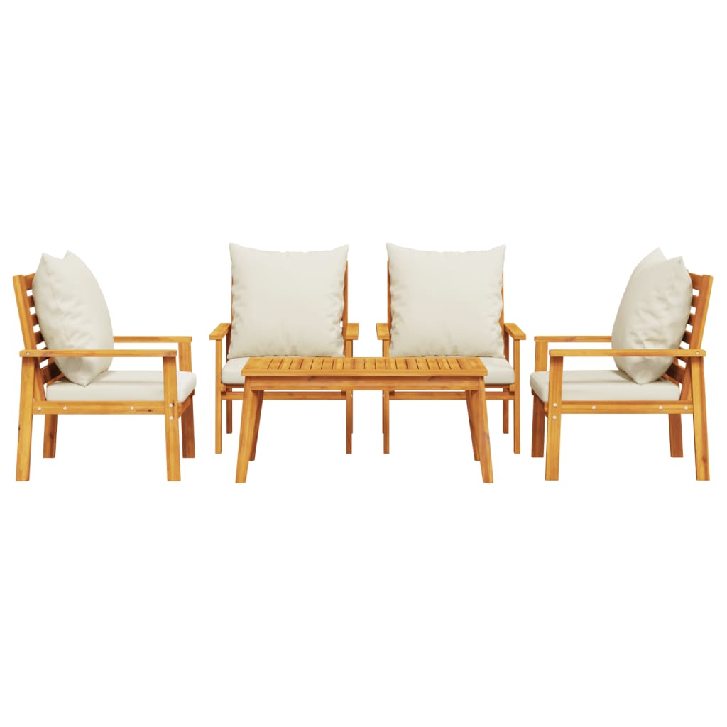 Salon de jardin avec coussins 5 pcs Bois d'acacia solide