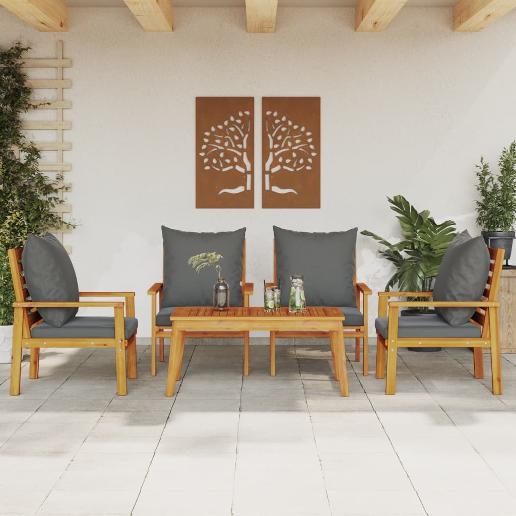 Salon de jardin avec coussins 5 pcs Bois d'acacia solide