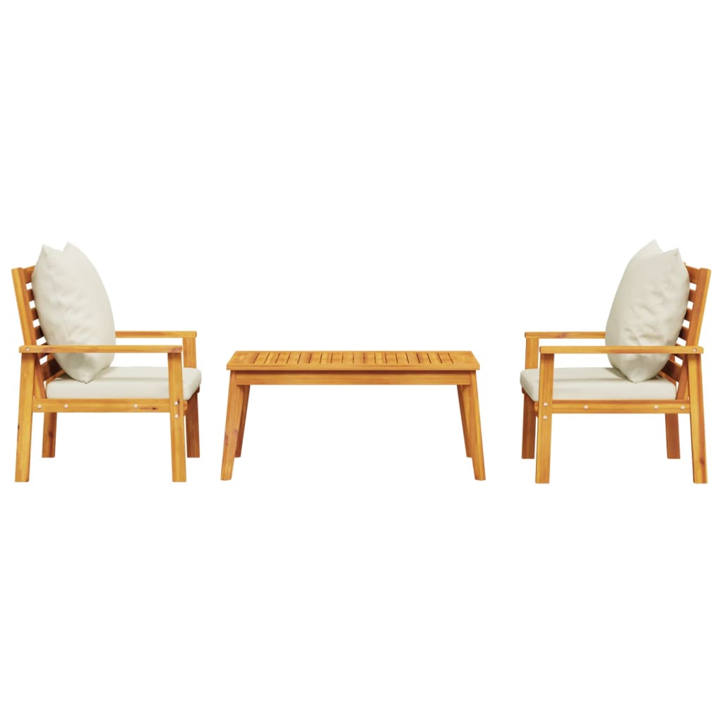 Salon de jardin 3 pcs avec coussins bois massif d'acacia
