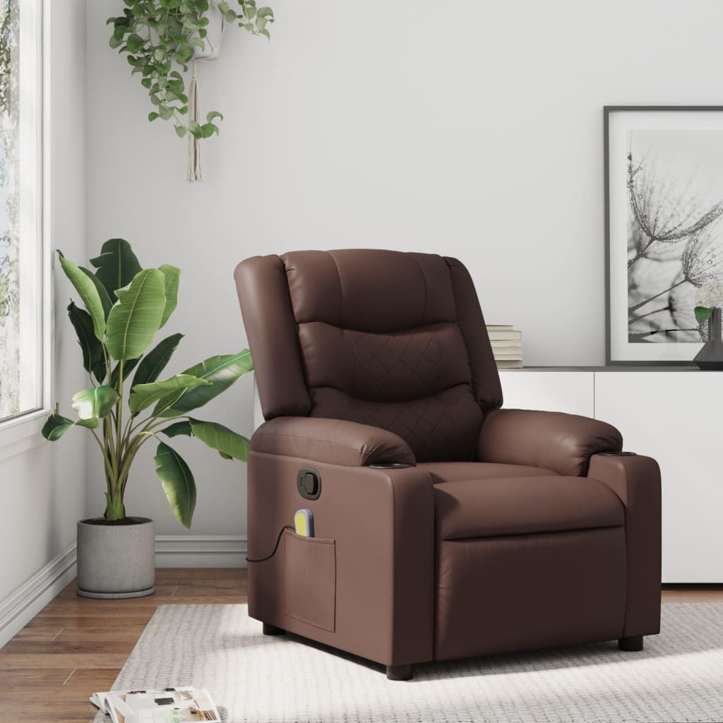 Fauteuil de massage inclinable Marron Similicuir Fauteuils vidaXL